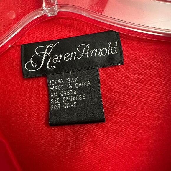 Karen Arnold Womens Silk Button Up Top Size L Red Old Money Quiet Luxury - Picture 3 of 7